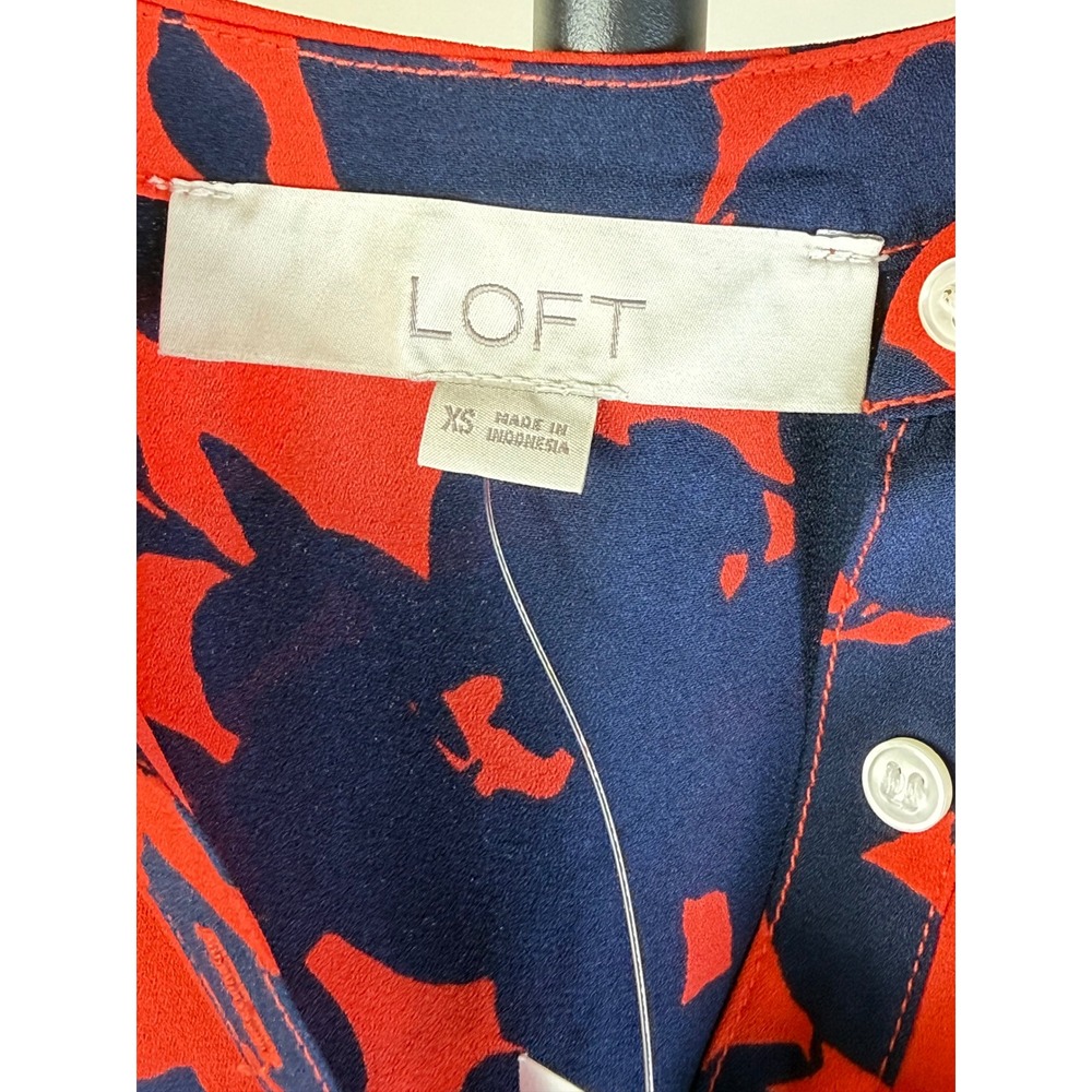 Loft Women Tunic Blouse XS NEW Red Blue Sheer Relax Fit Sleeveless Spring Summer - Picture 3 of 11